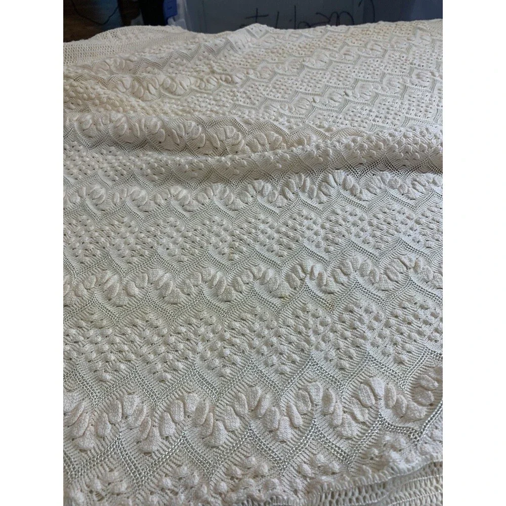 Vintage Handmade Lace & Popcorn Crochet Pale Pink & Champagne 43